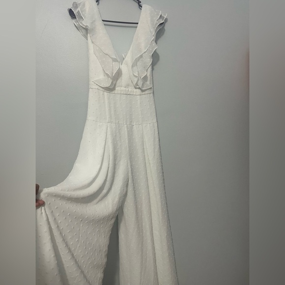 Free People White Plunge Jumpsuit with Flutter Cap Sleeves - Picture 7 of 14